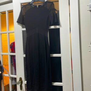 NWT French Connection Midi Dress- black with sheer panels
